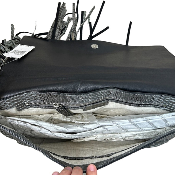 Michael Kors Collection Joni Gray Black Python Leather Fringe Fall Winter Clutch - Picture 15 of 16